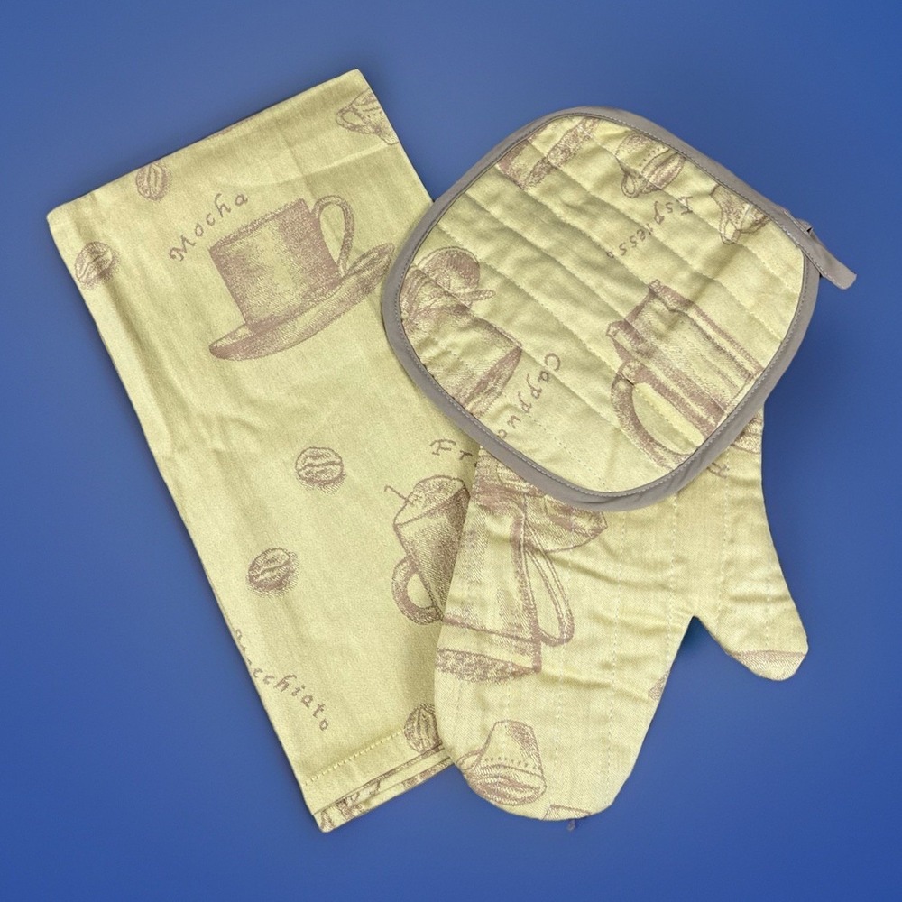 Bodrum Organic Tea Towel, Oven Mitt & Pot Holder Set - Organic Cotton - NEW